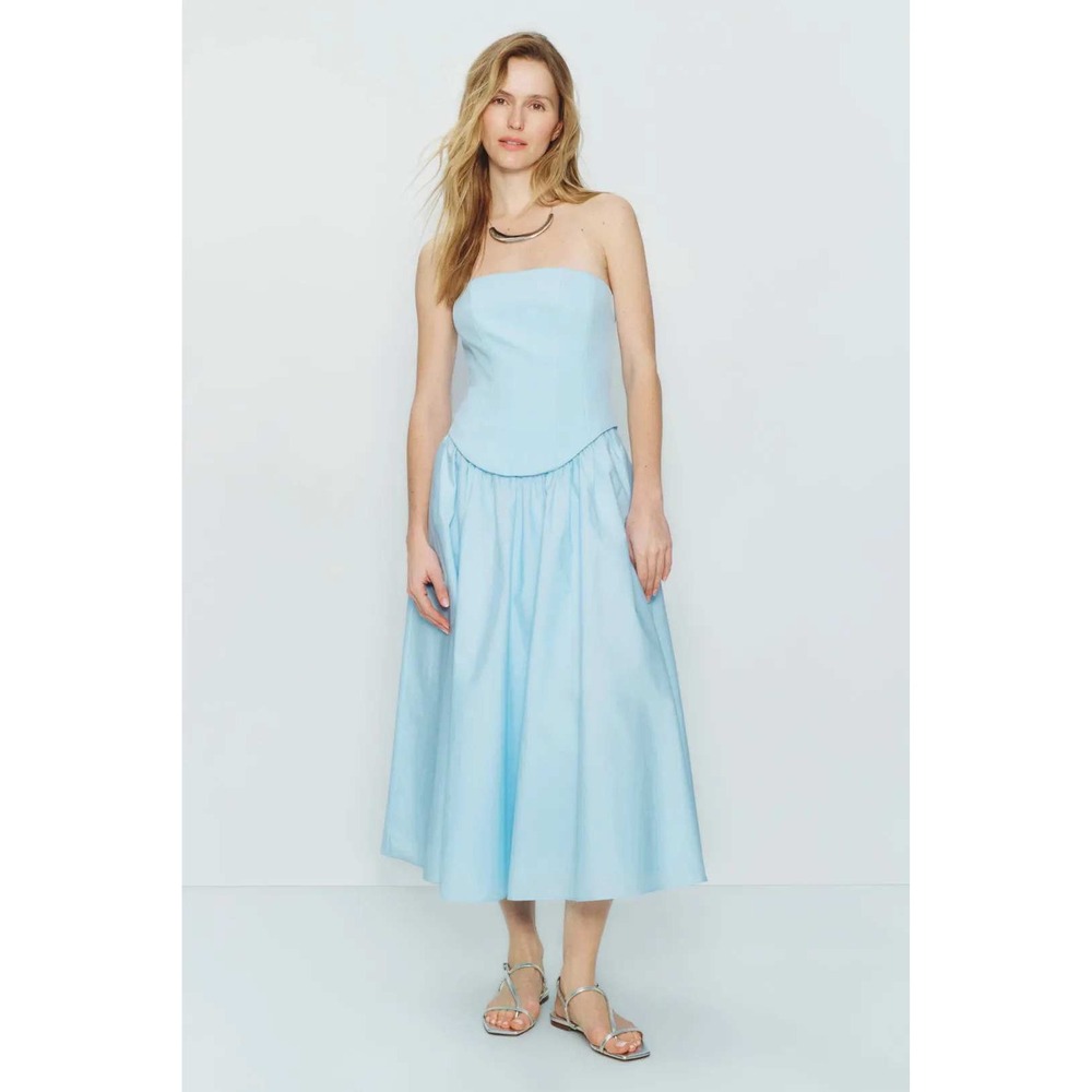 Staud Wells Strapless Corset Midi Dress Light Blue Size 4 - Picture 1 of 9